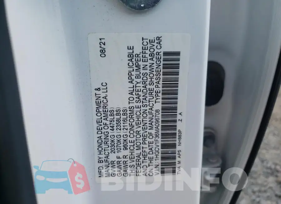 1HGCV1F36MA096708 Photo# 13