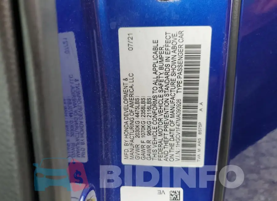 1HGCV1F47MA090926 Photo# 12