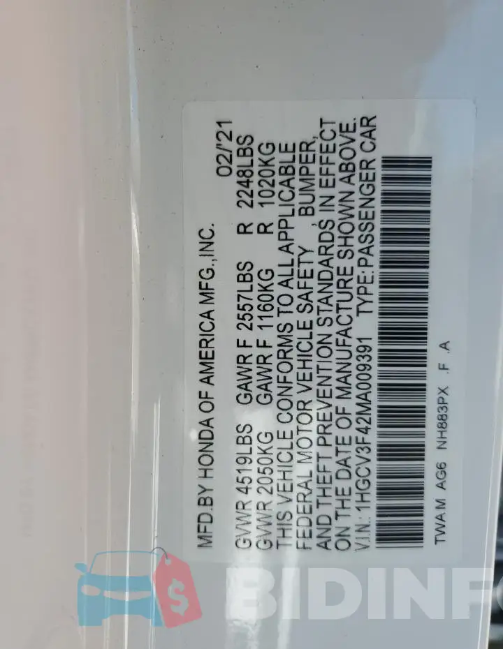 1HGCV3F42MA009391 Photo# 12