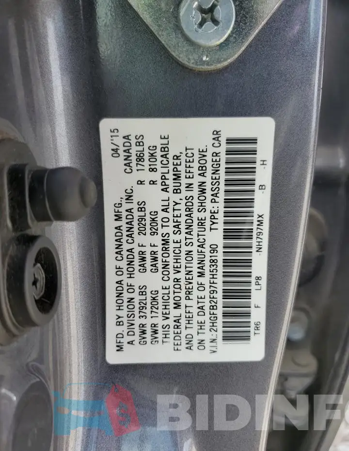 2HGFB2F97FH538190 Photo# 12