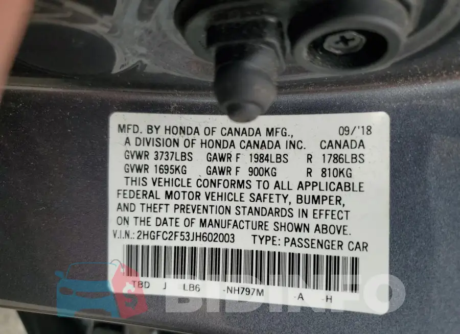 2HGFC2F53JH602003 Photo# 13