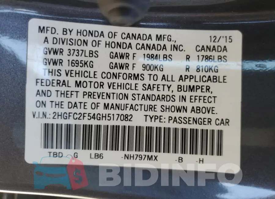 2HGFC2F54GH517082 Photo# 12