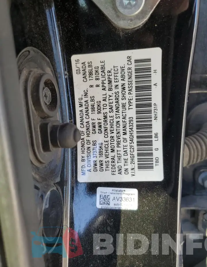 2HGFC2F54GH543293 Photo# 12