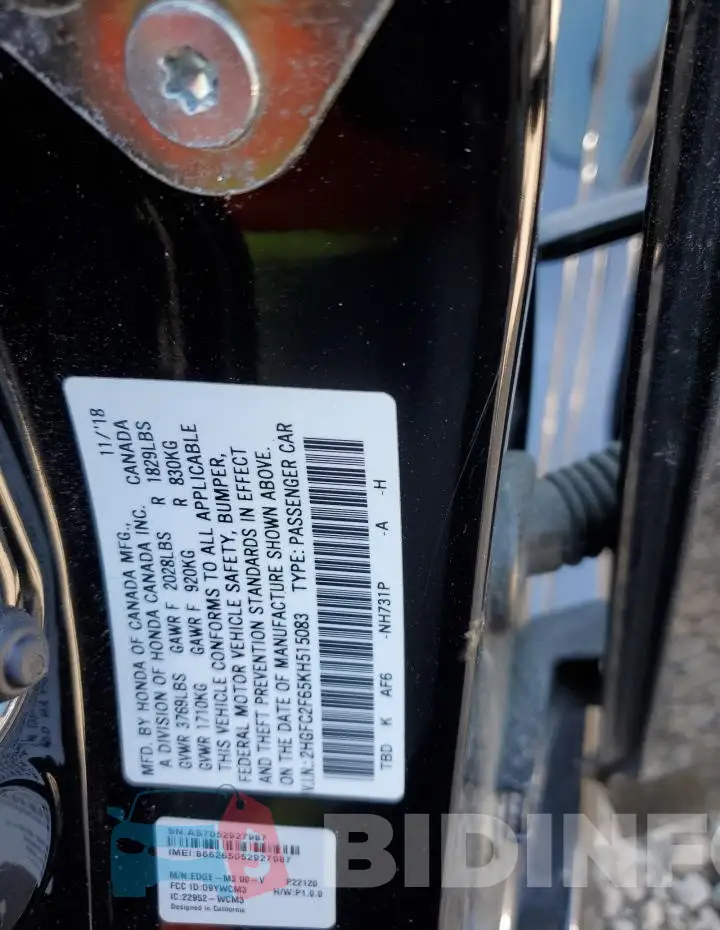 2HGFC2F65KH515083 Photo# 12