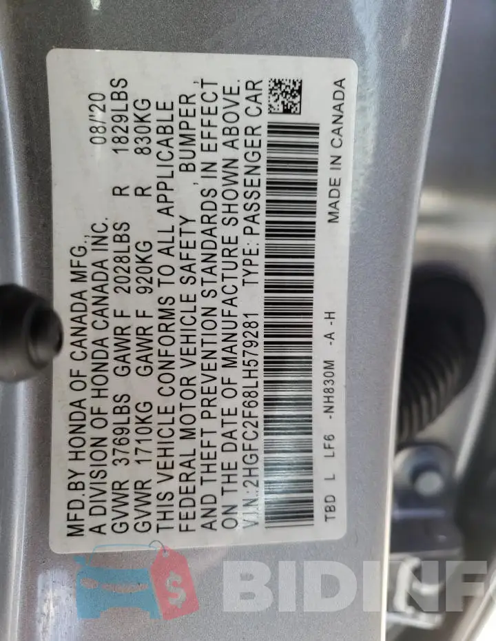 2HGFC2F68LH579281 Photo# 12