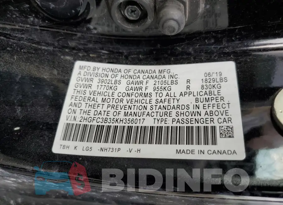 2HGFC3B35KH356017 Photo# 12