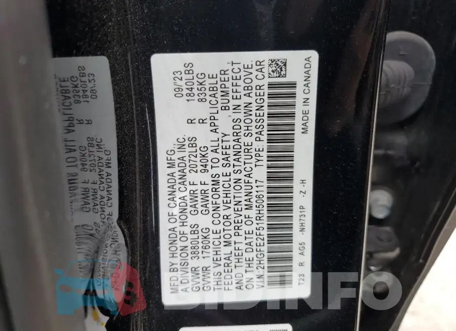 2HGFE2F51RH506117 Photo# 12