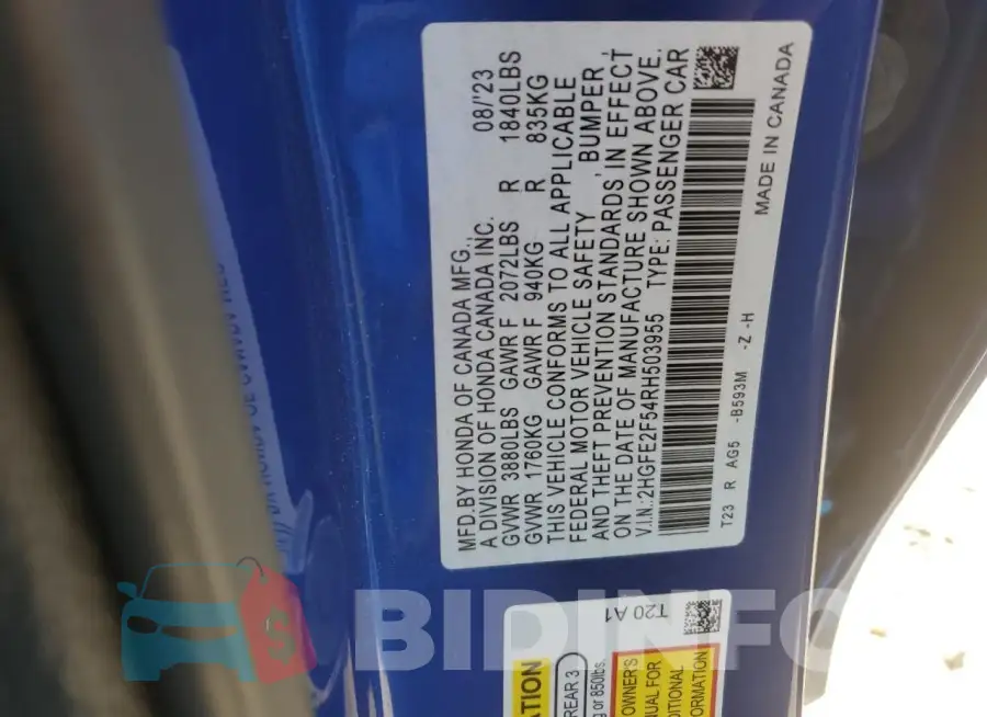 2HGFE2F54RH503955 Photo# 12