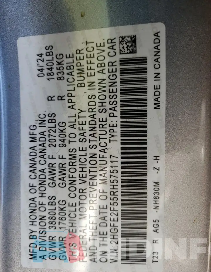 2HGFE2F55RH575117 Photo# 12