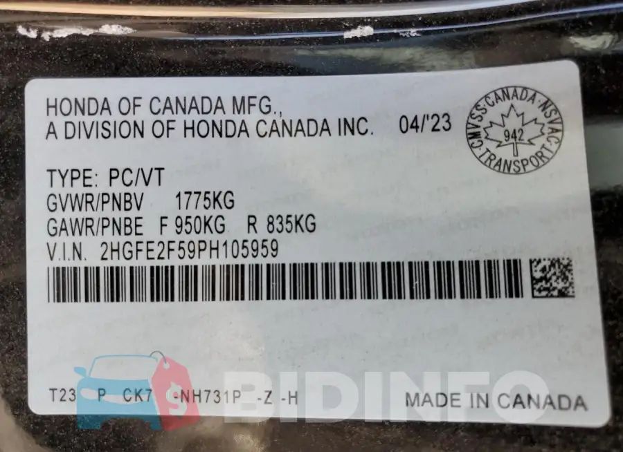2HGFE2F59PH105959 Photo# 12