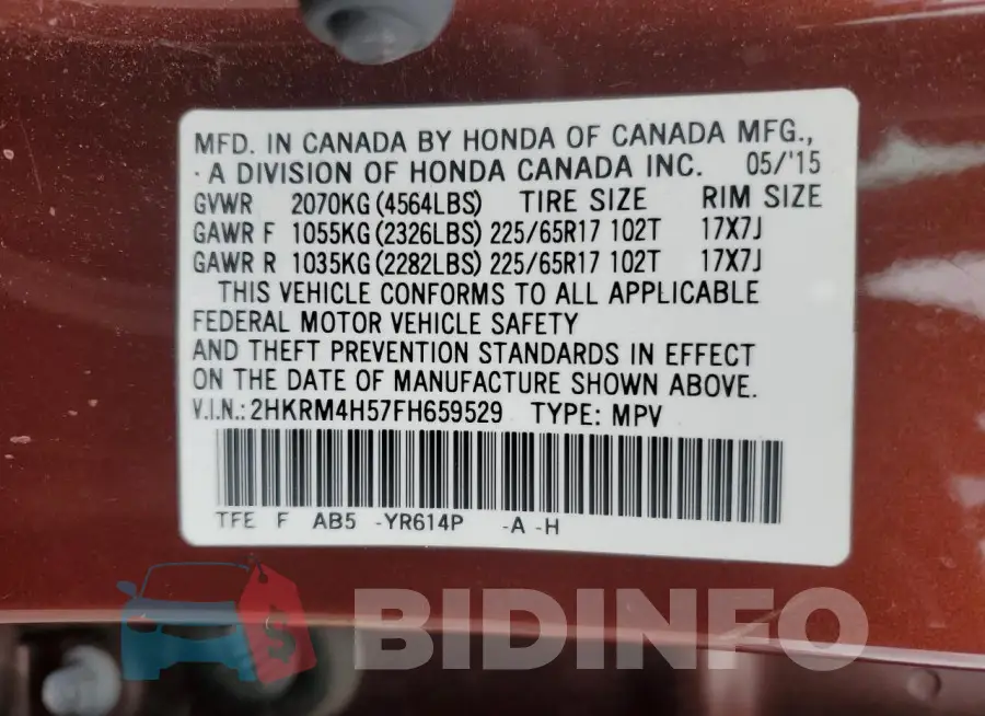 2HKRM4H57FH659529 Photo# 13
