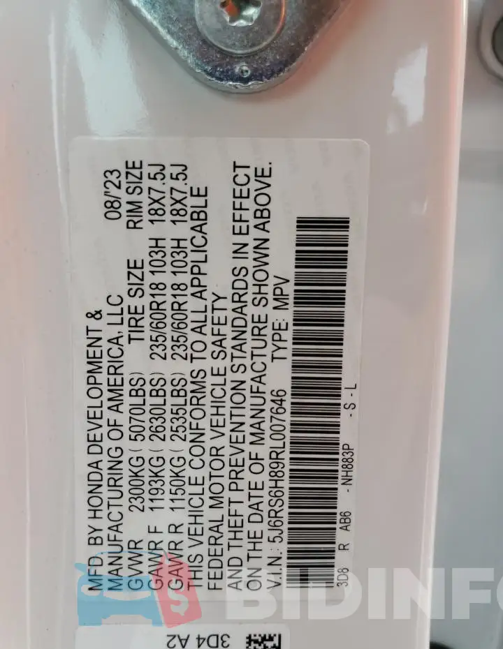 5J6RS6H89RL007646 Photo# 13