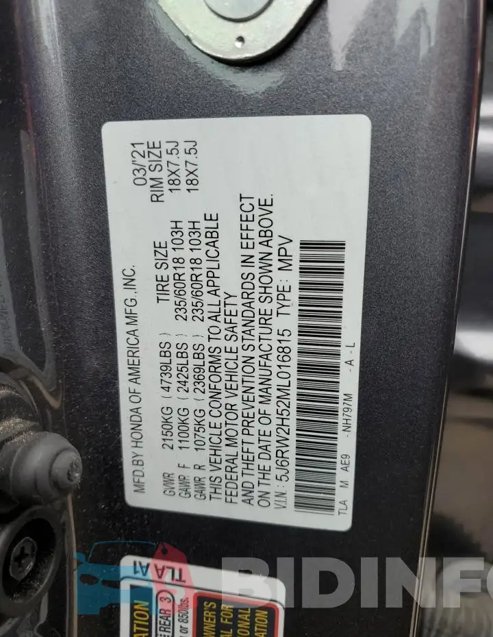 5J6RW2H52ML016815 Photo# 13
