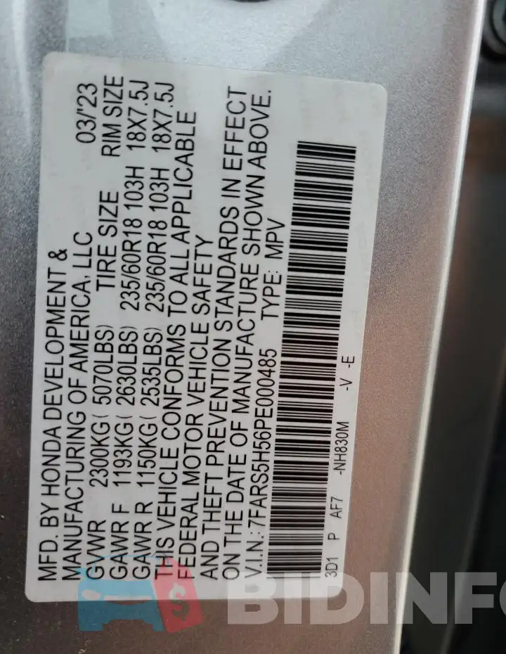 7FARS5H56PE000485 Photo# 13