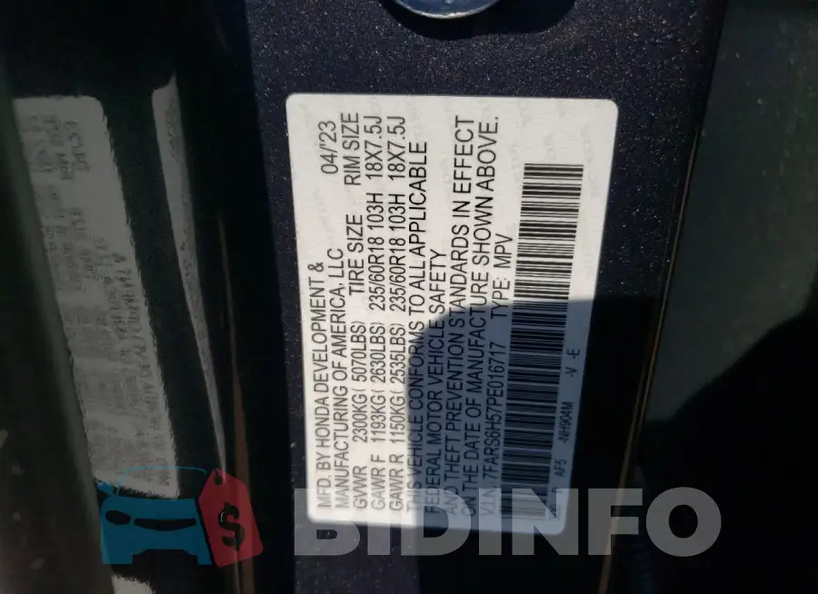 7FARS6H57PE016717 Photo# 12