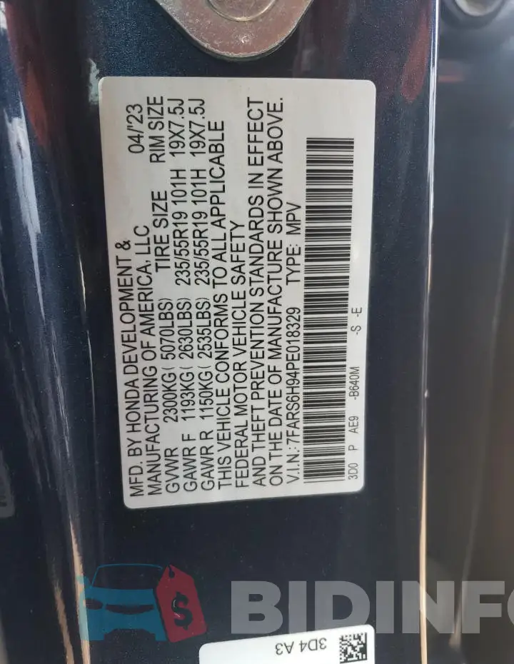 7FARS6H94PE018329 Photo# 12