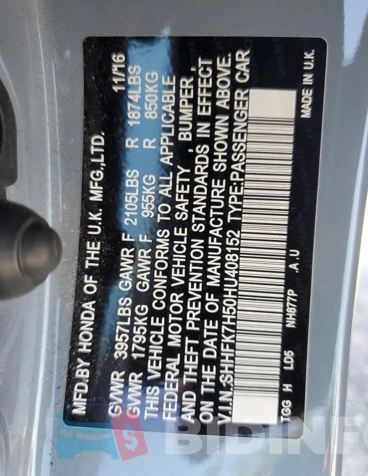 SHHFK7H50HU408152 Photo# 13