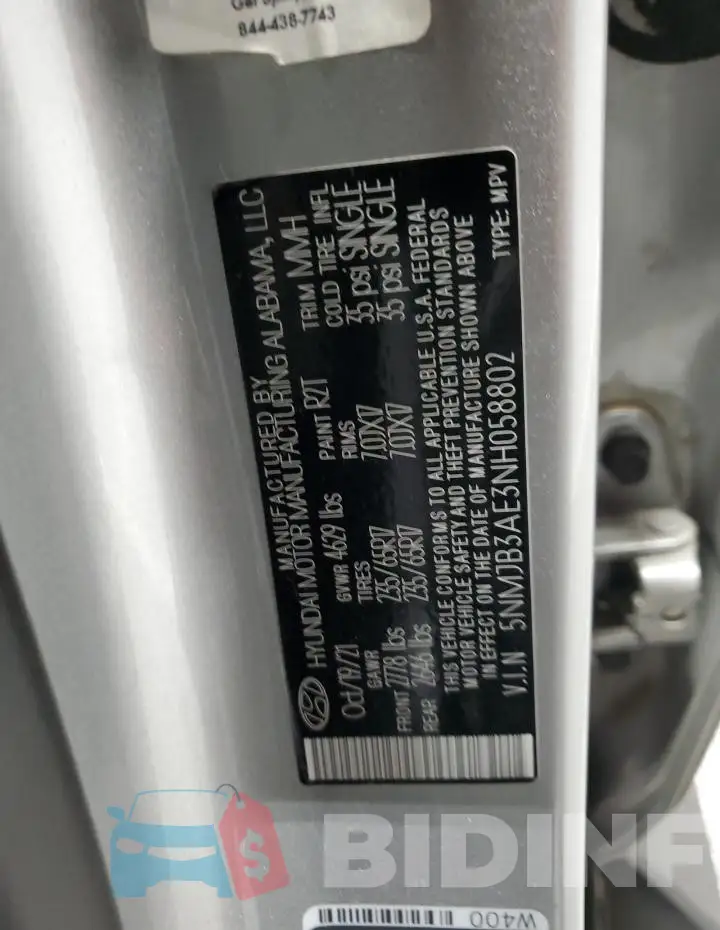 5NMJB3AE3NH058802 Photo# 13
