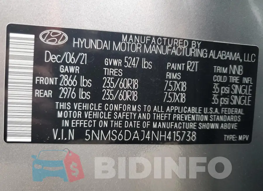 5NMS6DAJ4NH415738 Photo# 13