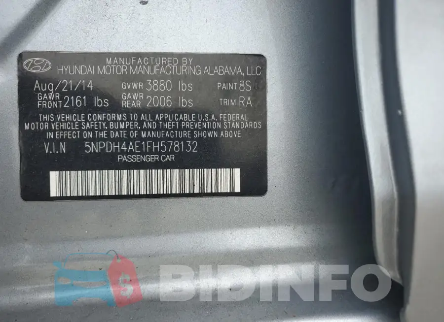 5NPDH4AE1FH578132 Photo# 12
