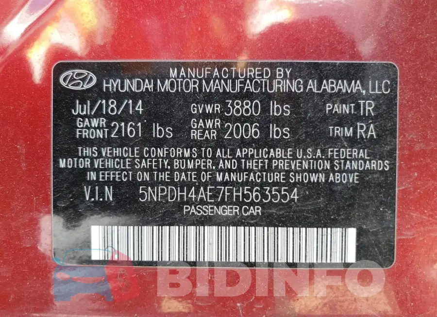 5NPDH4AE7FH563554 Photo# 12