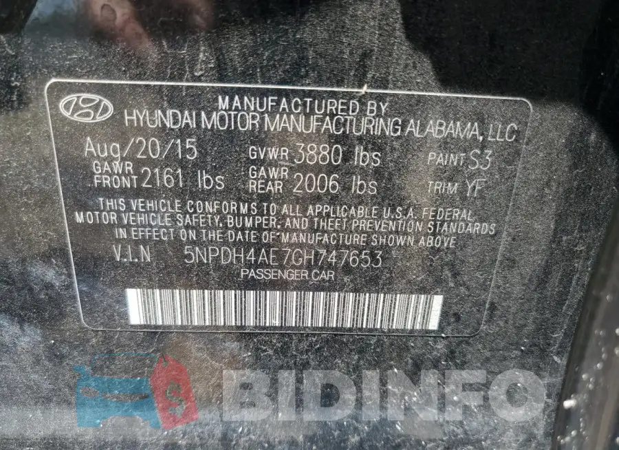 5NPDH4AE7GH747653 Photo# 12
