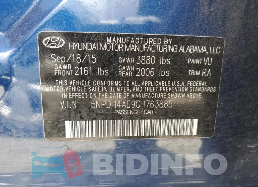 5NPDH4AE9GH763885 Photo# 12