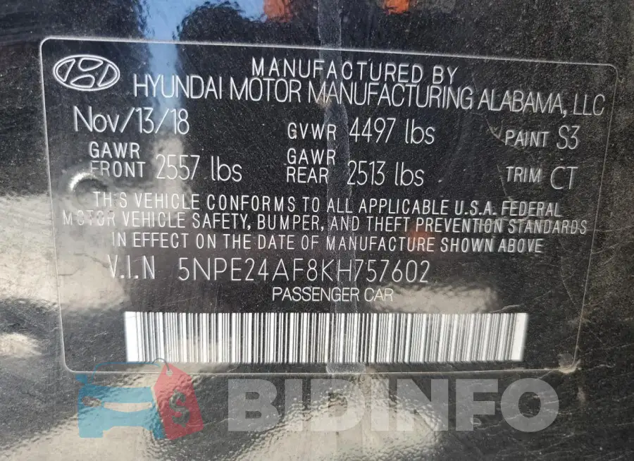 5NPE24AF8KH757602 Photo# 12
