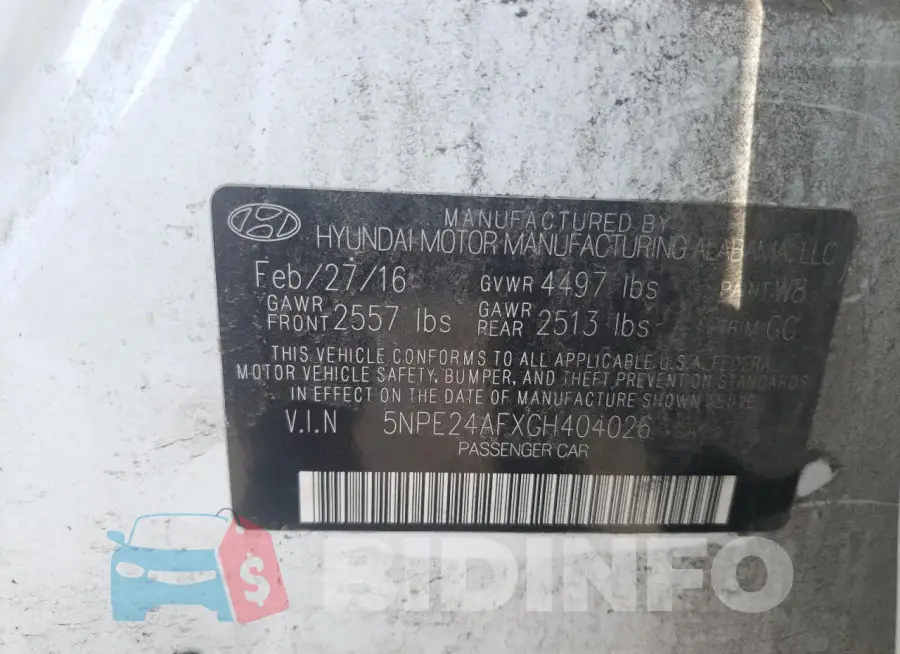 5NPE24AFXGH404026 Photo# 12