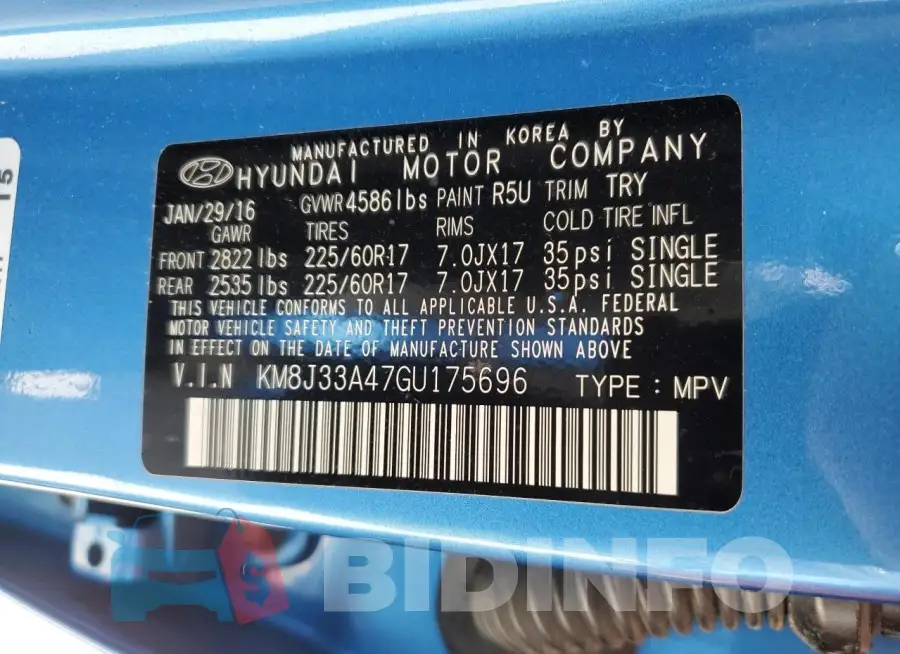 KM8J33A47GU175696 Photo# 14
