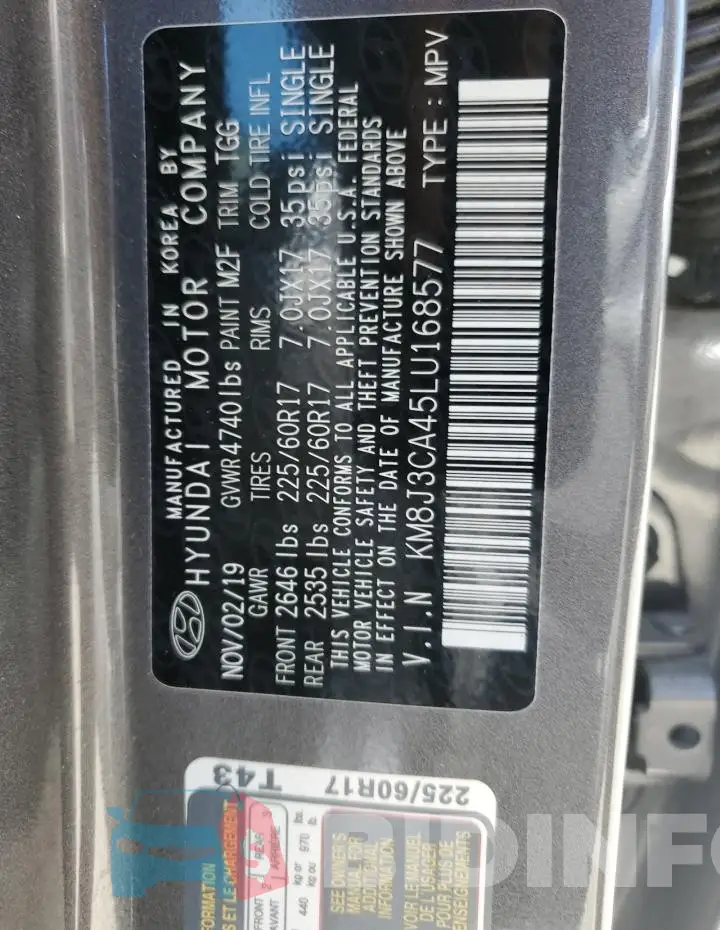 KM8J3CA45LU168577 Photo# 12