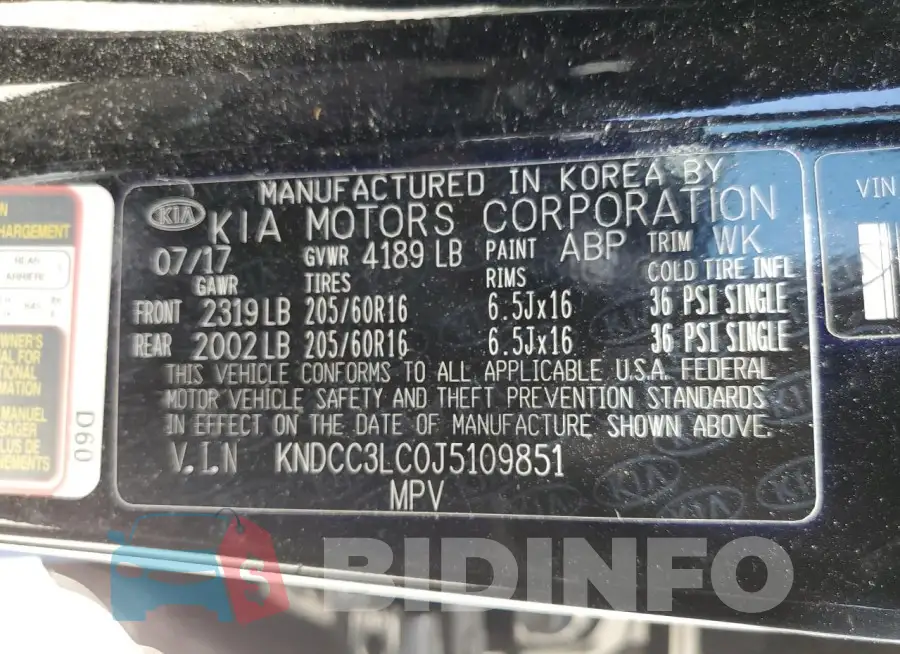 KNDCC3LC0J5109851 Photo# 13