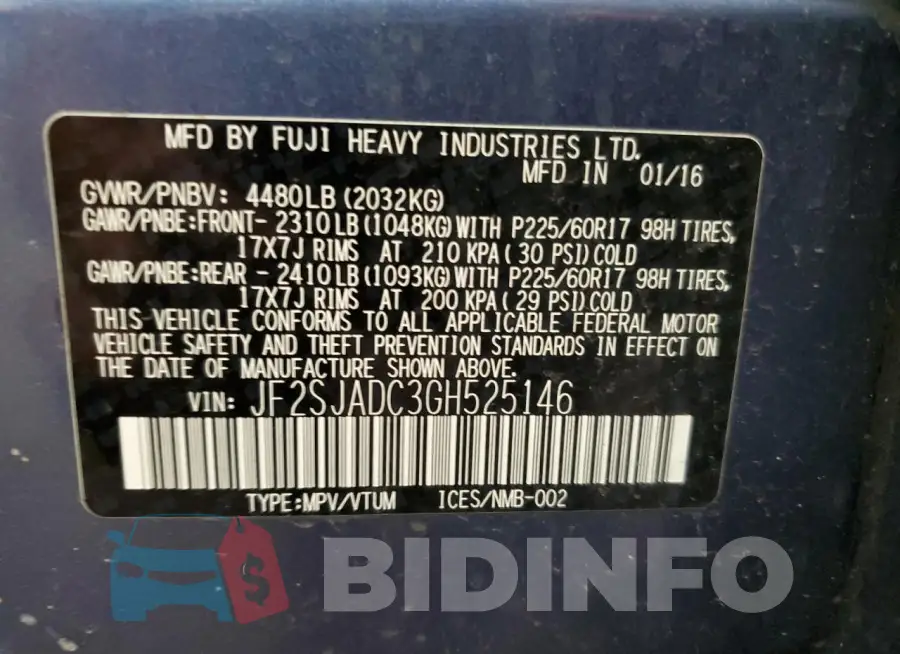 JF2SJADC3GH525146 Photo# 13