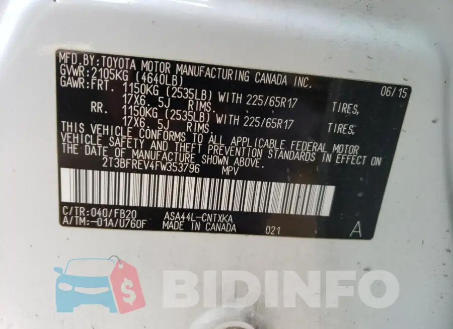2T3BFREV4FW353796 Photo# 13
