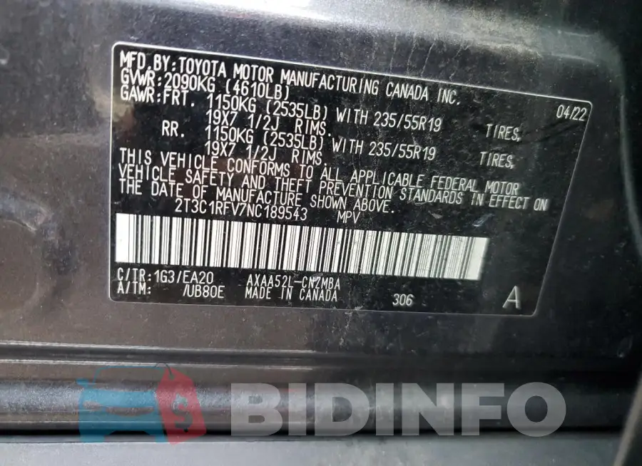 2T3C1RFV7NC189543 Photo# 13