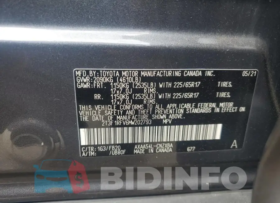 2T3F1RFV6MW202793 Photo# 12