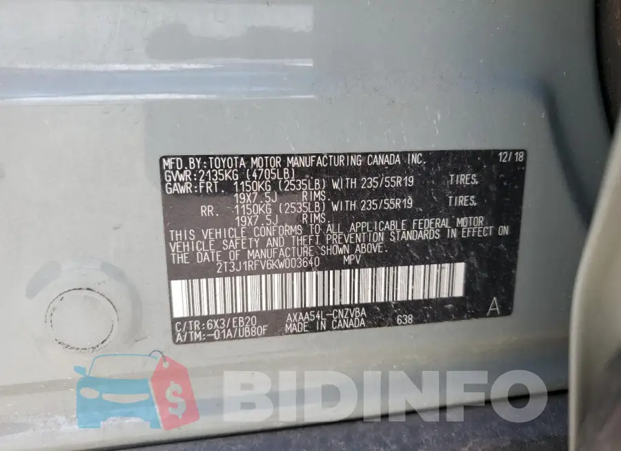 2T3J1RFV6KW003640 Photo# 12