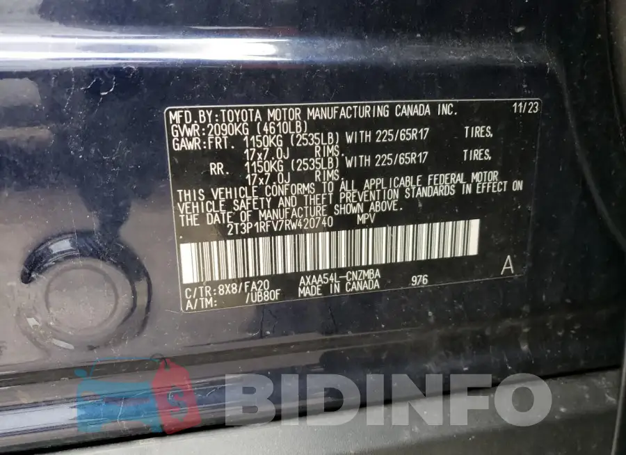 2T3P1RFV7RW420740 Photo# 13