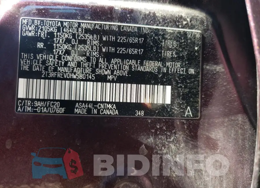 2T3RFREV0HW580145 Photo# 12