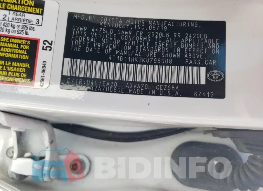 4T1B11HK3KU796008 Photo# 12