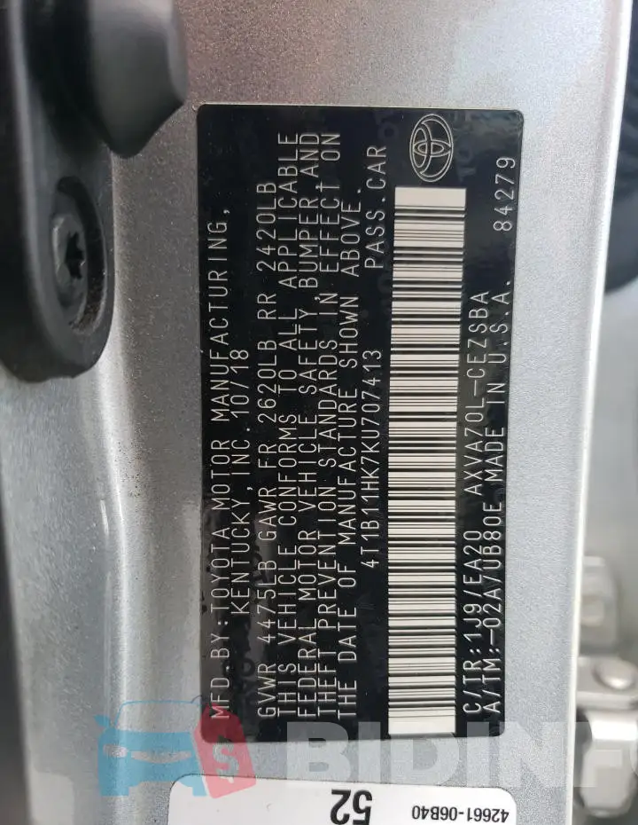 4T1B11HK7KU707413 Photo# 12