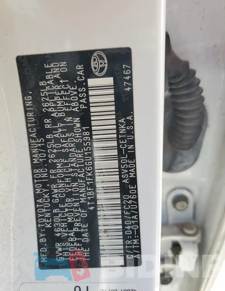 4T1BF1FK6GU155981 Photo# 13