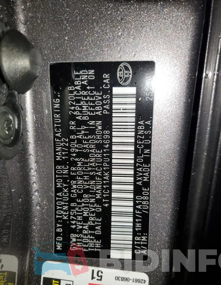 4T1C11AK1PU114698 Photo# 12