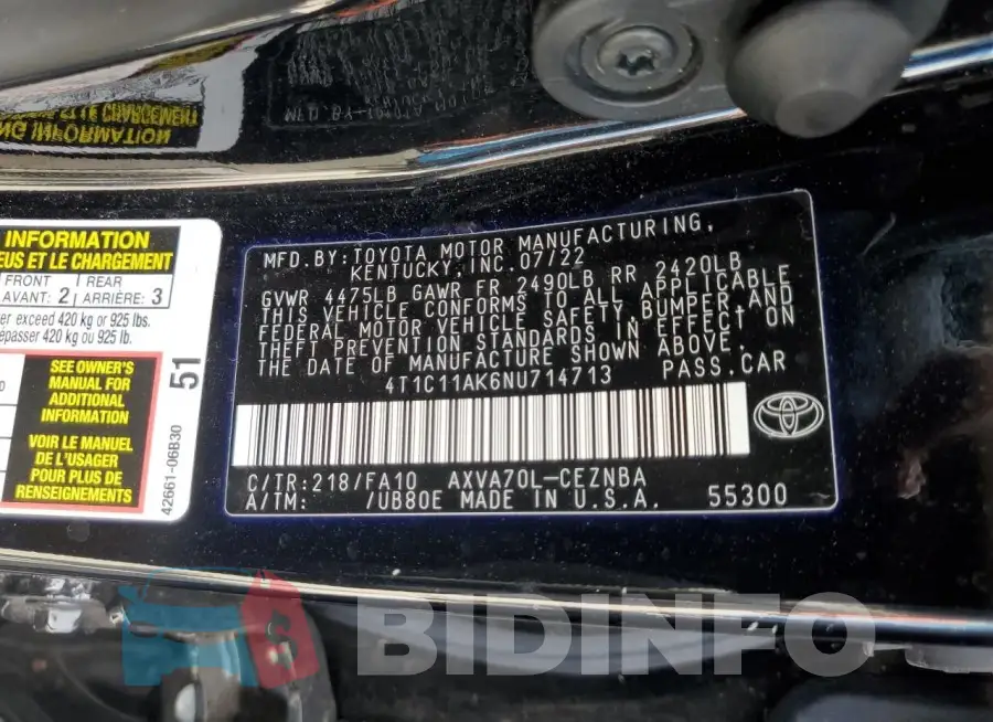 4T1C11AK6NU714713 Photo# 12