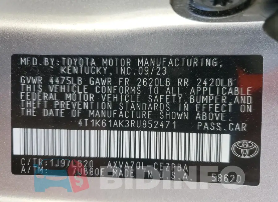 4T1K61AK3RU852471 Photo# 13