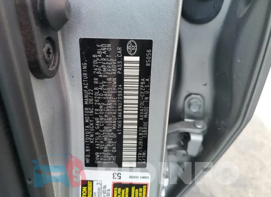 4T1K61AK8NU709834 Photo# 12