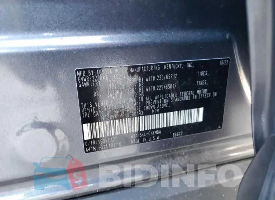 4T3RWRFV6NU080193 Photo# 14