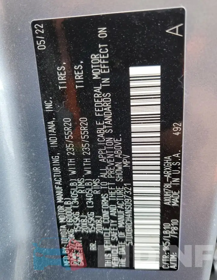 5TDXBRCH4NS097321 Photo# 14