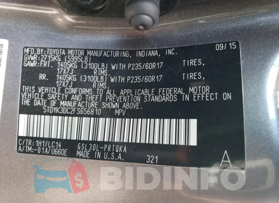 5TDYK3DC2FS656810 Photo# 14