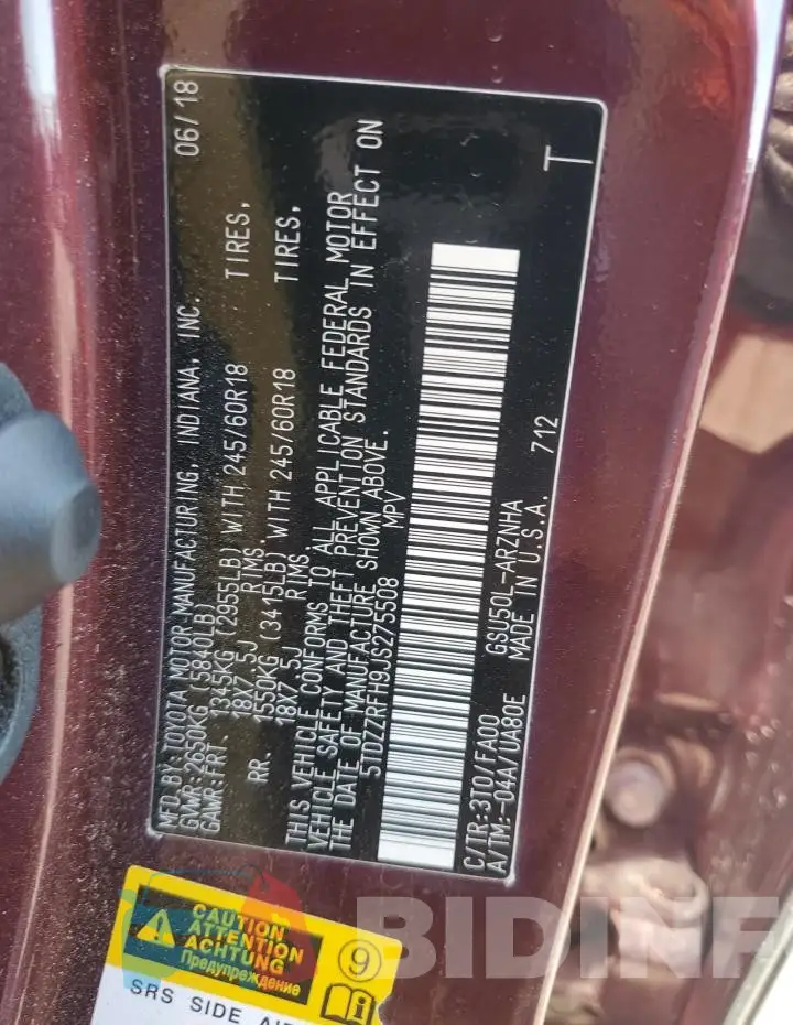 5TDZZRFH9JS275508 Photo# 12
